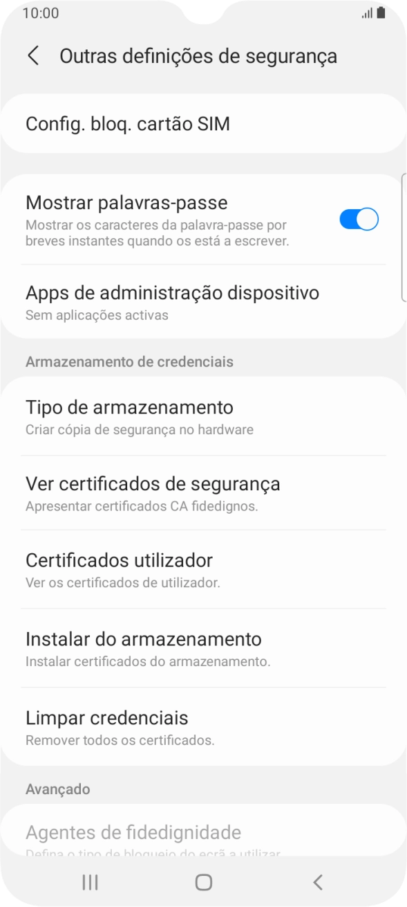 Prima Config. bloq. cartão SIM.