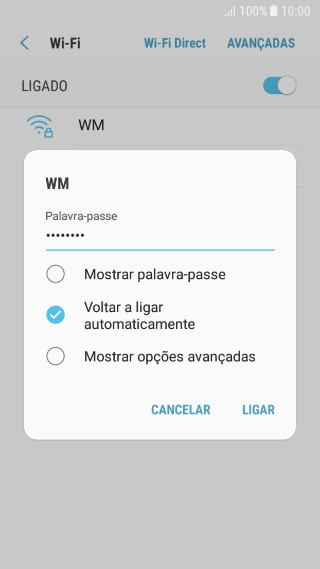 Introduza a password da rede Wi-Fi e prima LIGAR.
