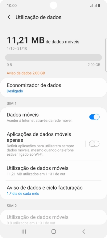 O consumo total de dados é agora mostrado no ecrã.