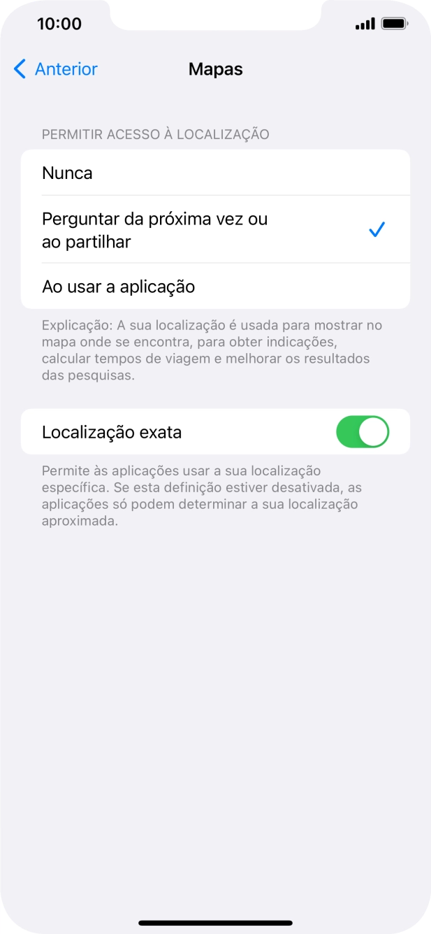 Prima a definição pretendida para ativar ou desativar a função.