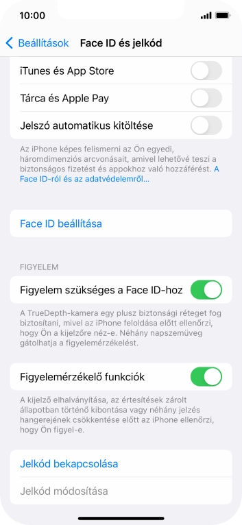 Válaszd a Jelkód bekapcsolása lehetőséget, és írj be kétszer egymás után egy tetszőleges képernyőzárkódot.