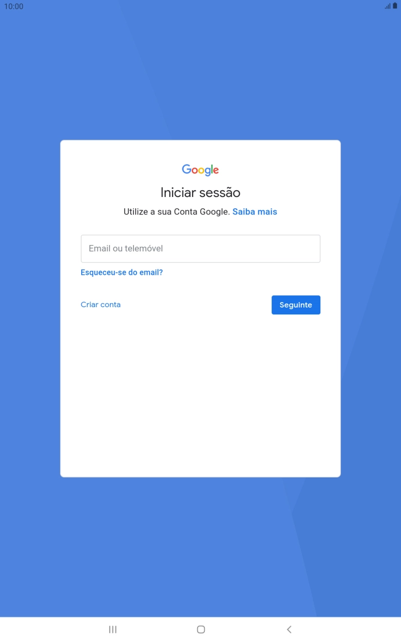 Se não tiver uma conta Google, prima Criar conta e siga as indicações no ecrã para criar uma conta.