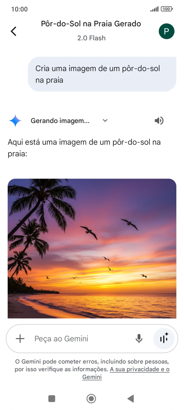 Também é possível solicitar à Gemini que gere uma imagem baseada na sua descrição.