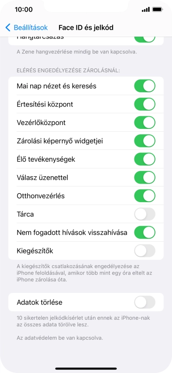 Kattints az „Adatok törlése” melletti csúszkára a funkció be- vagy kikapcsolásához.