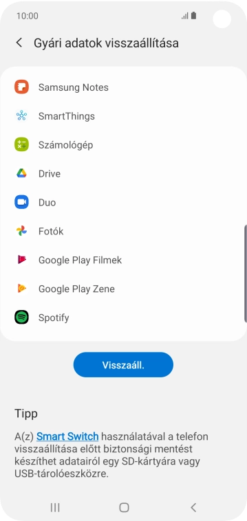 Válaszd a Visszaáll. lehetőséget.
