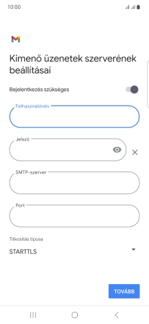 Kattints a „Jelszó” alatti mezőre, és írd be az e-mail szolgáltatód kimenő szerverének jelszavát.