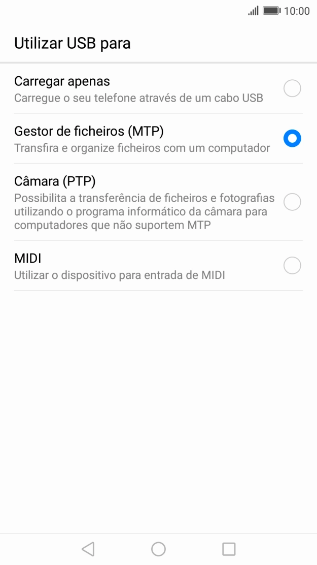 Prima Gestor de ficheiros (MTP).