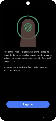 Siga as indicações no ecrã para definir a impressão digital como código de bloqueio.
