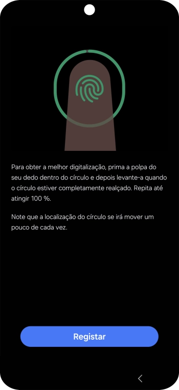 Siga as indicações no ecrã para definir a impressão digital como código de bloqueio.
