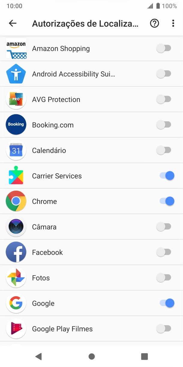 Prima o indicador junto à app pretendida para ativar ou desativar a função.