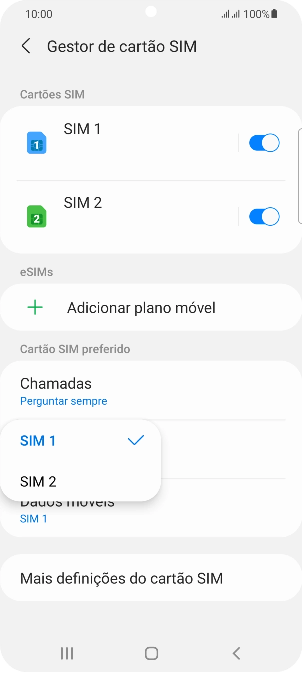 Prima o cartão SIM pretendido.