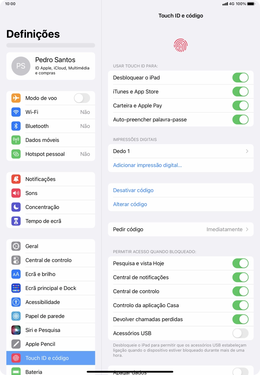 Prima os indicadores junto às definições pretendidas para as ativar ou desativar.