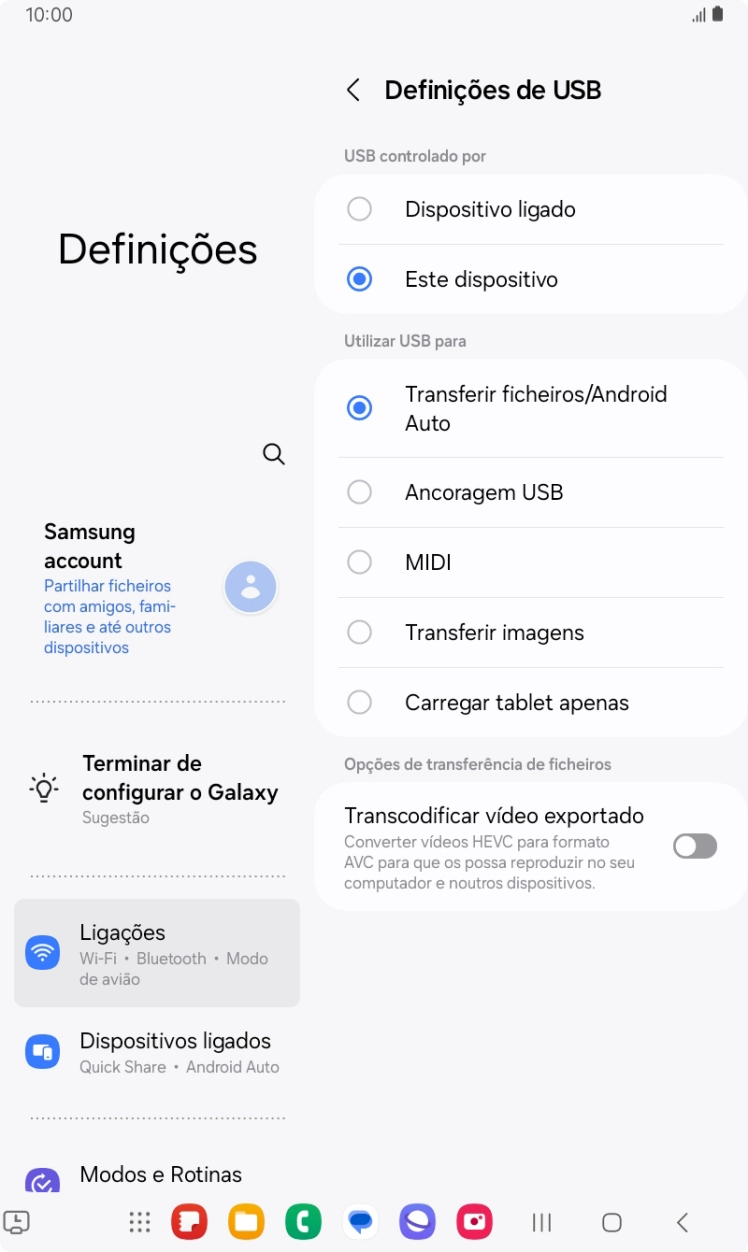 Prima Transferir ficheiros/Android Auto.