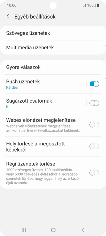 Válaszd a Szöveges üzenetek lehetőséget.