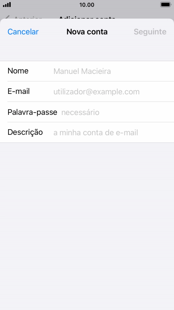 Prima Nome e introduza o nome do remetente pretendido.