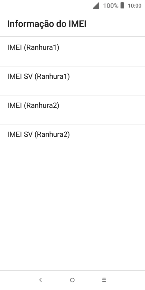 O código IMEI é mostrado no ecrã.