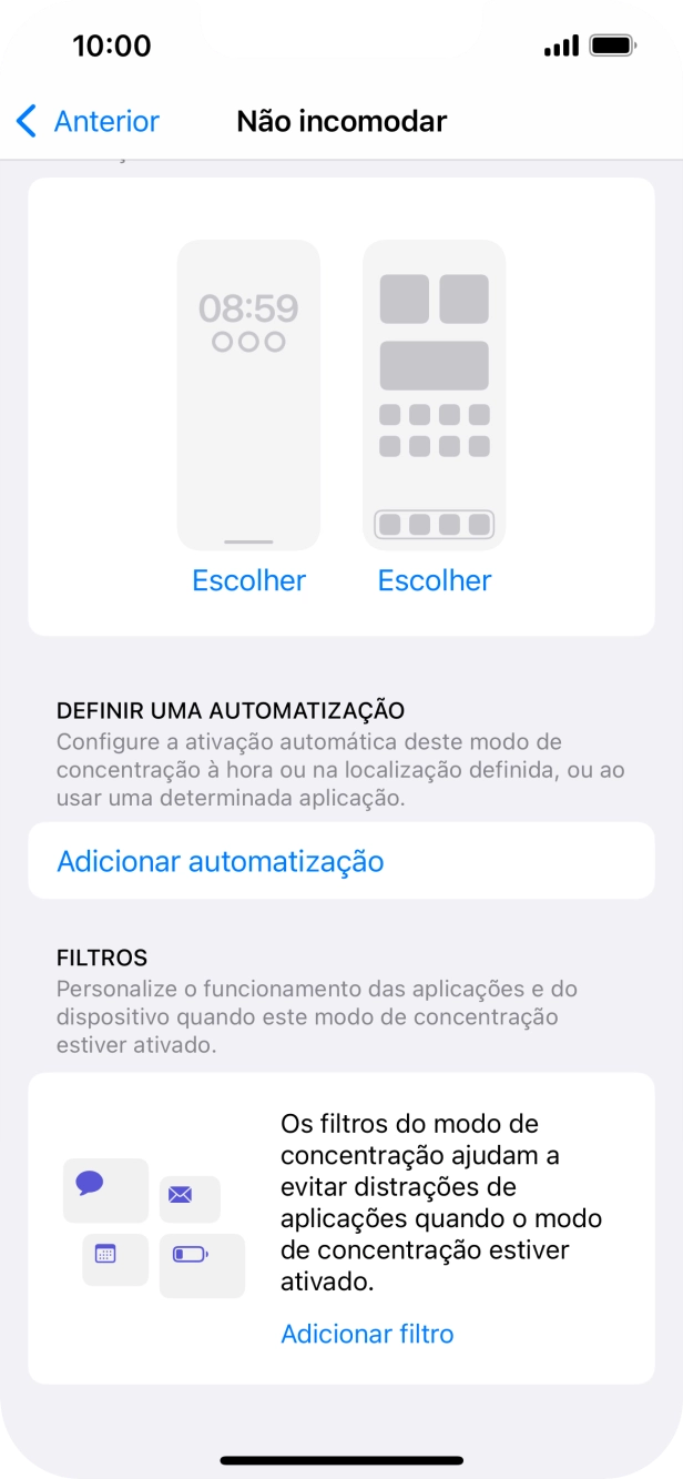 Prima Adicionar automatização e siga as indicações no ecrã para escolher as definições para ativação automática da função 