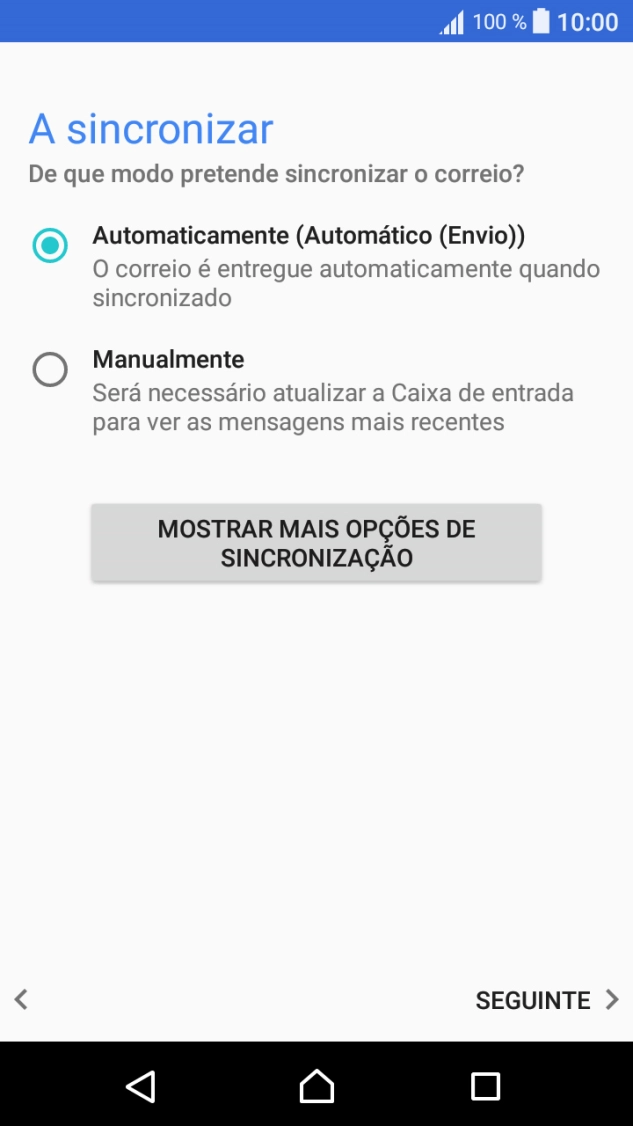 Prima MOSTRAR MAIS OPÇÕES DE SINCRONIZAÇÃO.