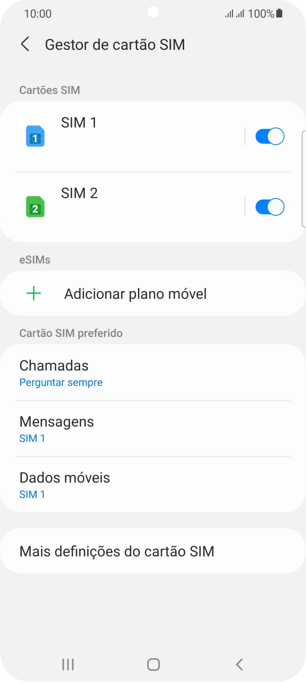 Prima o cartão SIM pretendido.