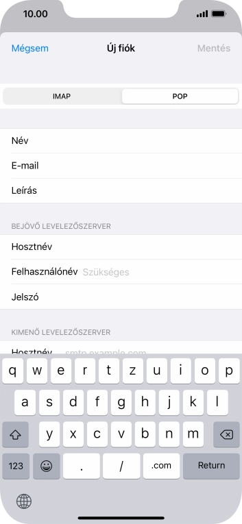 Kattints a Felhasználónév mezőre, és írd be az e-mail-fiókodhoz tartozó felhasználónevet.