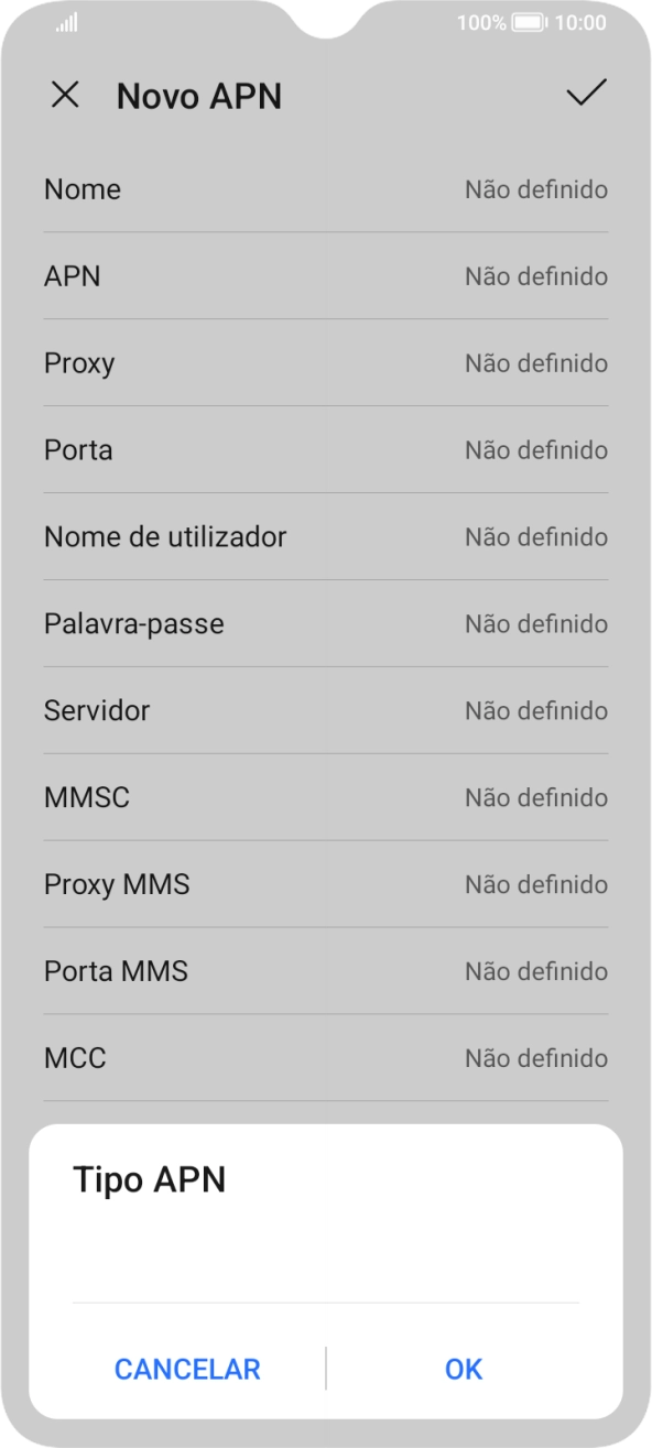Introduza default e prima OK.