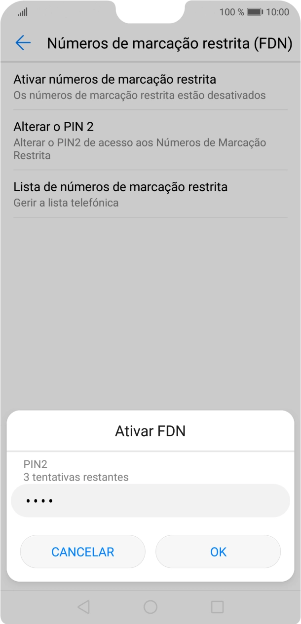 Introduza o código PIN2 e prima OK.