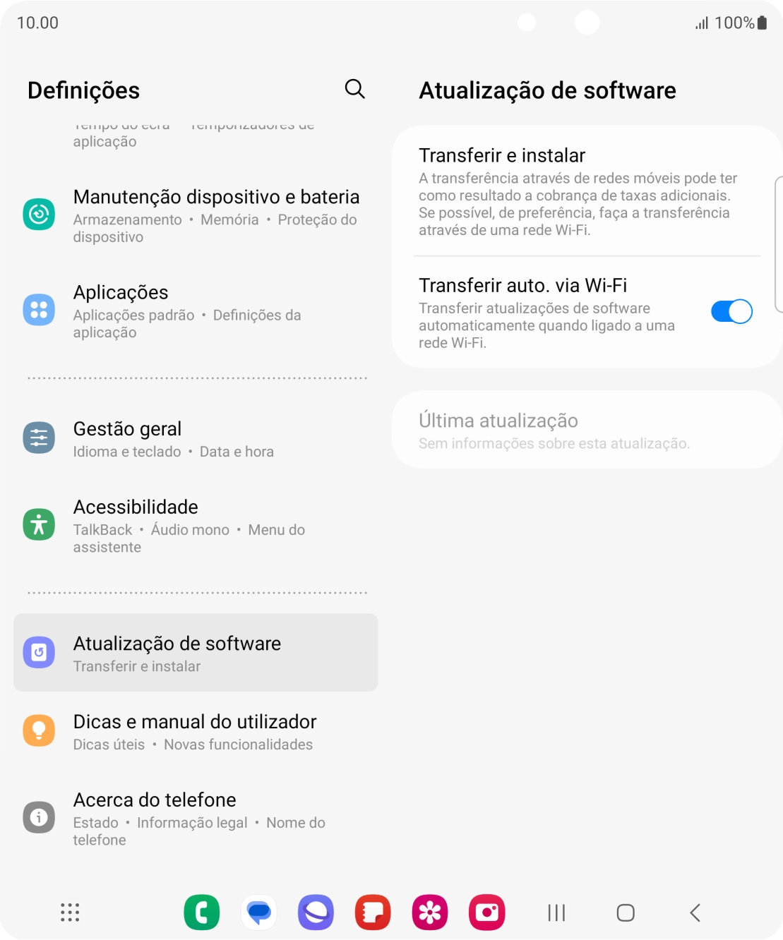 Prima Transferir e instalar. Se existir uma nova versão de software disponível, será agora indicado no ecrã. Siga as indicações no ecrã para atualizar o software do telefone.