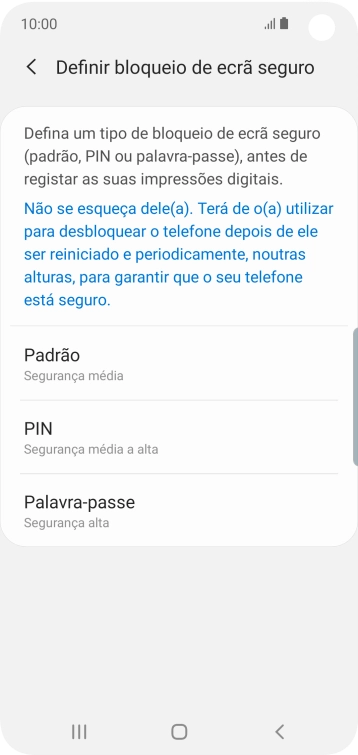 Prima o código de bloqueio do telefone pretendido e siga as indicações no ecrã para estabelecer um código de bloqueio adicional.