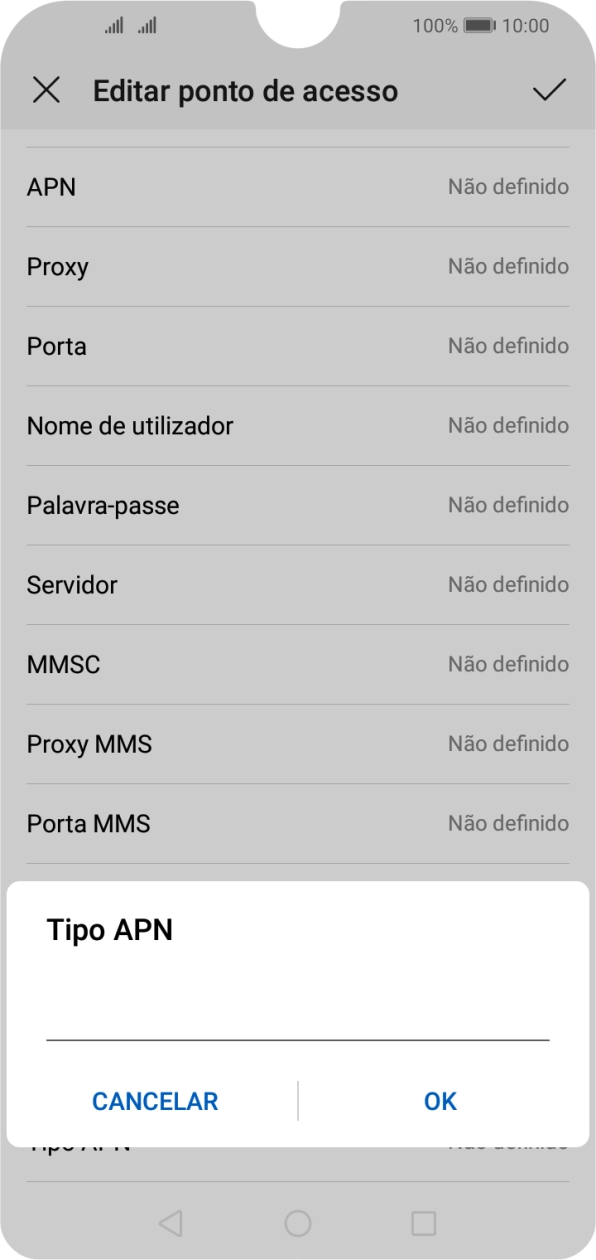 Introduza default e prima OK.