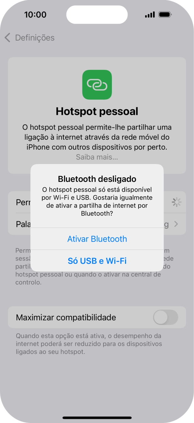 Se o Wi-Fi estiver ativado, prima Só USB e Wi-Fi .