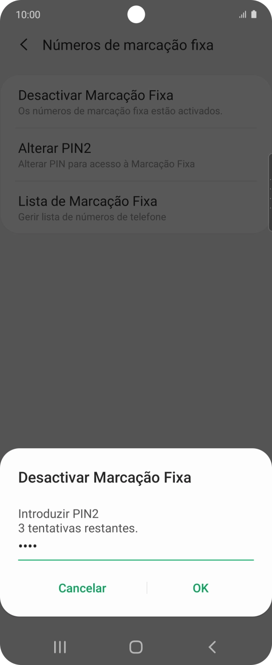 Introduza o código PIN2 e prima OK.