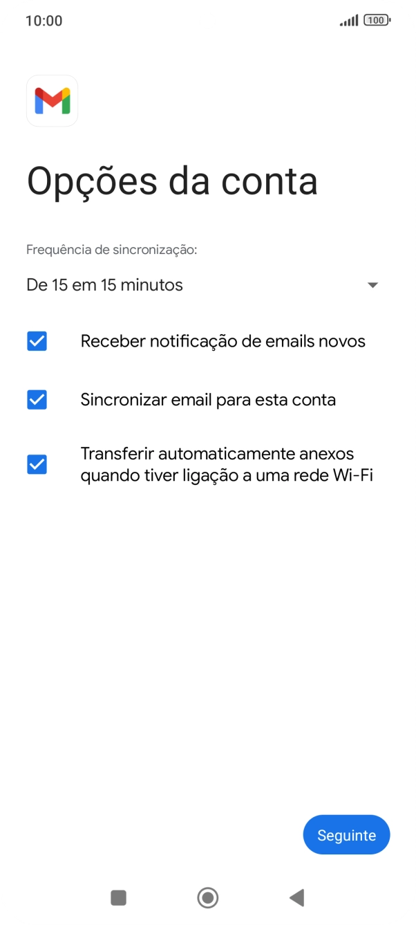 Se o ecrã mostrar esta imagem, a sua conta foi identificada e configurada automaticamente. Siga as indicações no ecrã para introduzir informações adicionais e concluir a configuração.