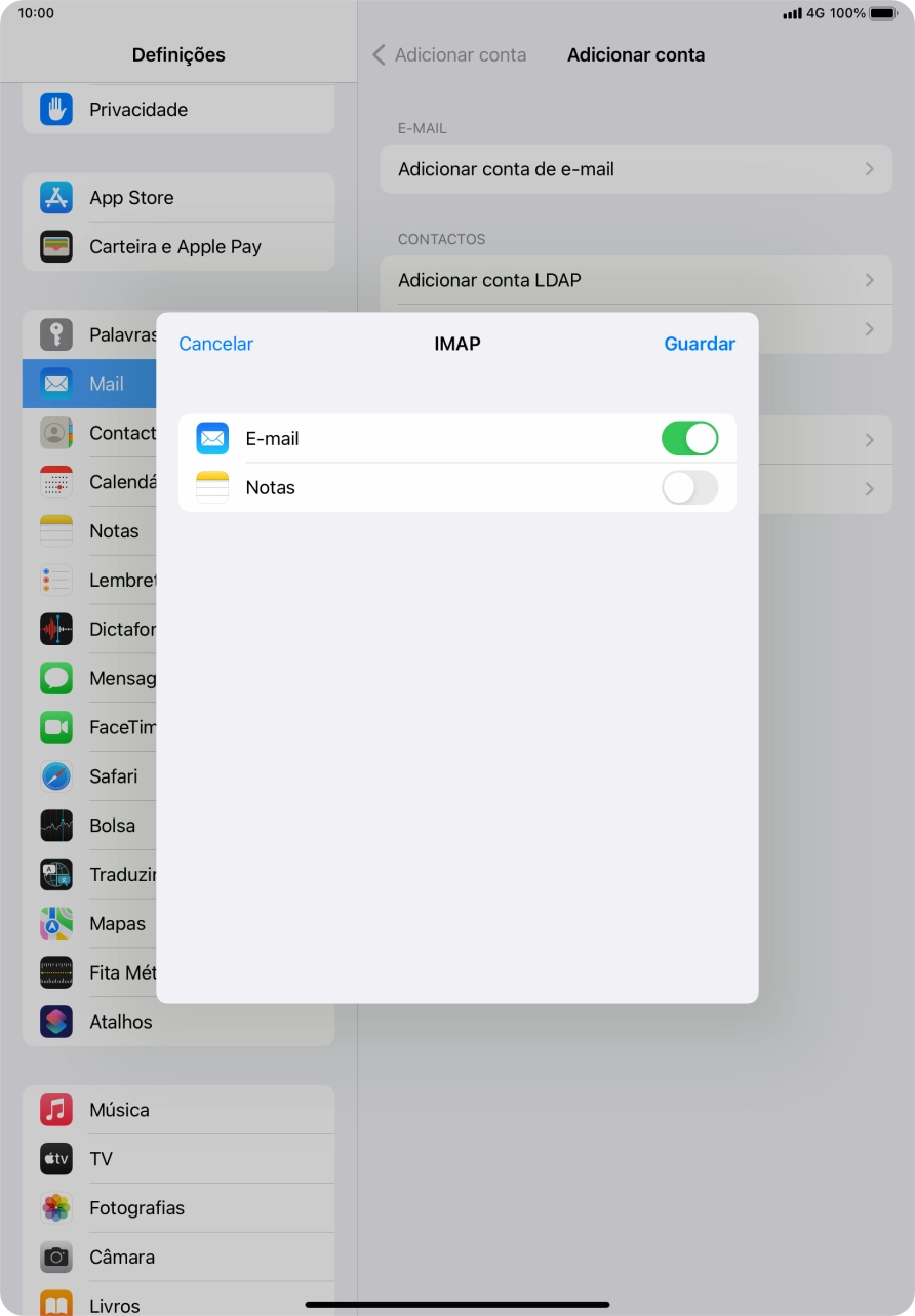 Prima Guardar. A sua conta de e-mail está agora configurada. Se pretender escolher definições adicionais para o servidor de receção e envio, siga os passos seguintes.