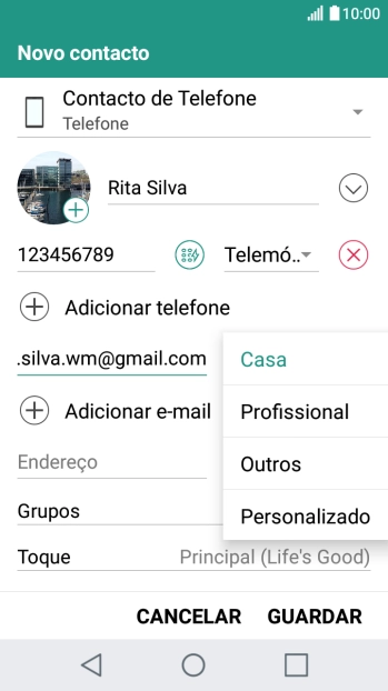 Prima o tipo de e-mail pretendido.
