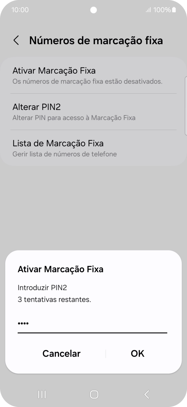 Introduza o código PIN2 e prima OK.