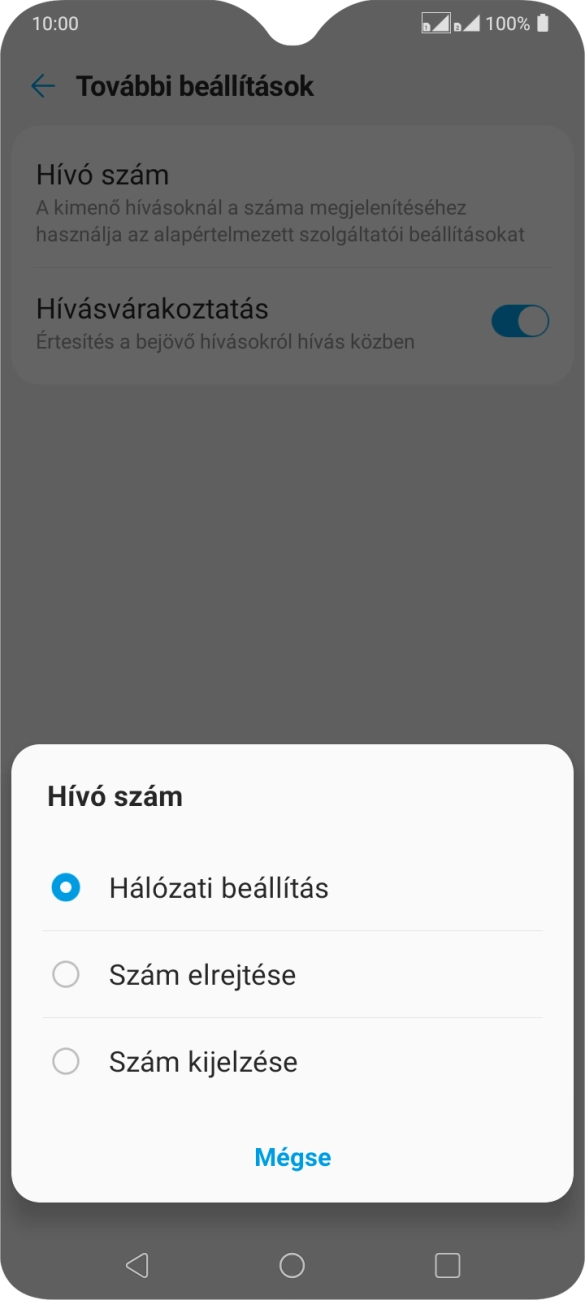 Válaszd a Szám kijelzése lehetőséget a hívószámküldés bekapcsolásához.