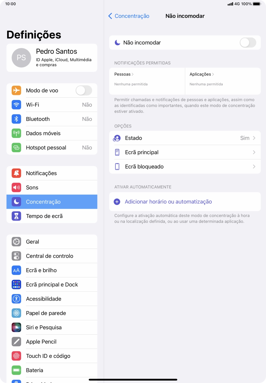 Prima Pessoas e siga as indicações no ecrã para escolher quais os contactos de que pretende receber chamadas e notificações, enquanto a função “Não incomodar” está ativada.