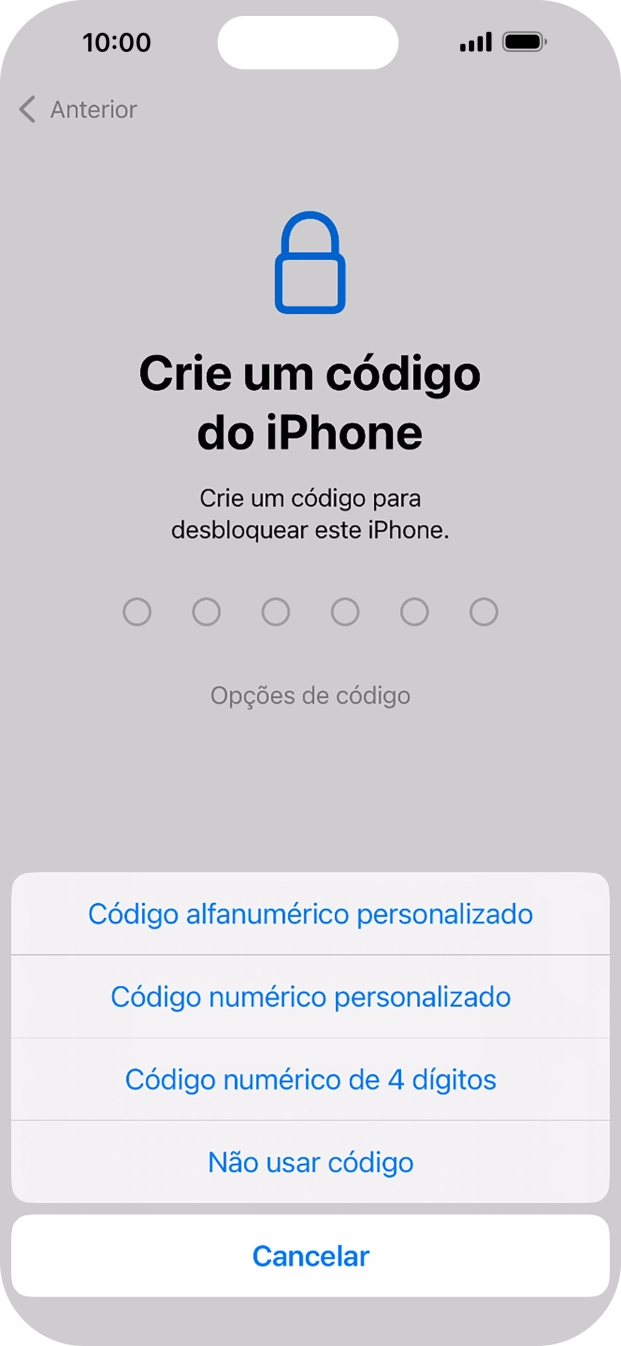Siga as indicações no ecrã para ativar a utilização do código de bloqueio do telefone ou prima Não usar código.