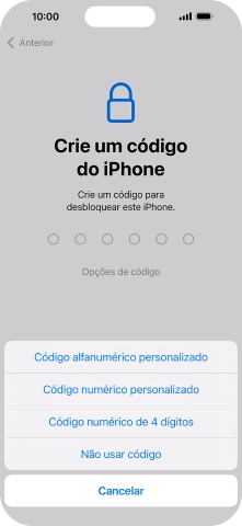 Siga as indicações no ecrã para ativar a utilização do código de bloqueio do telefone ou prima Não usar código.