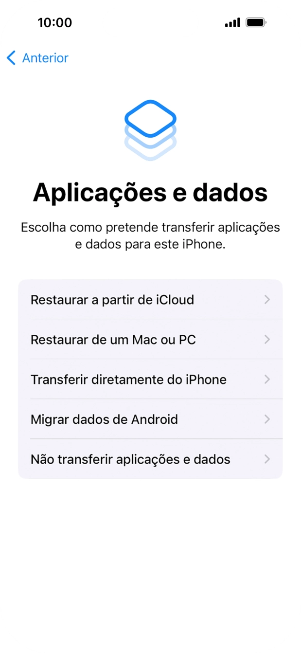 Prima Não transferir aplicações e dados e siga as indicações no ecrã para terminar a ativação.