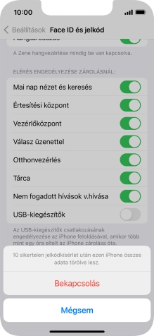 Ha bekapcsolod a funkciót, válaszd a Bekapcsolás lehetőséget.