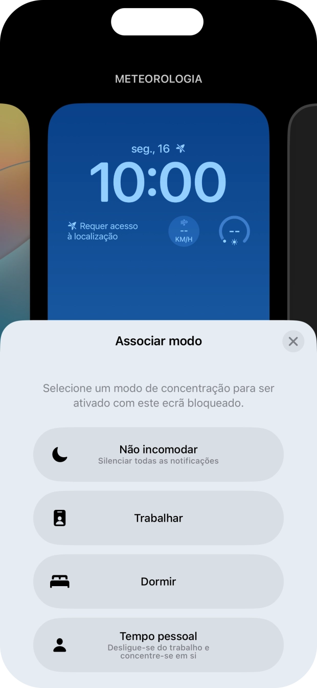 Prima o modo de concentração pretendido.