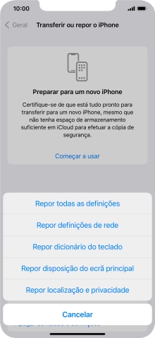 Prima Repor todas as definições.