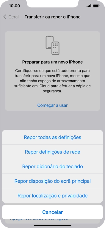 Prima Repor todas as definições.