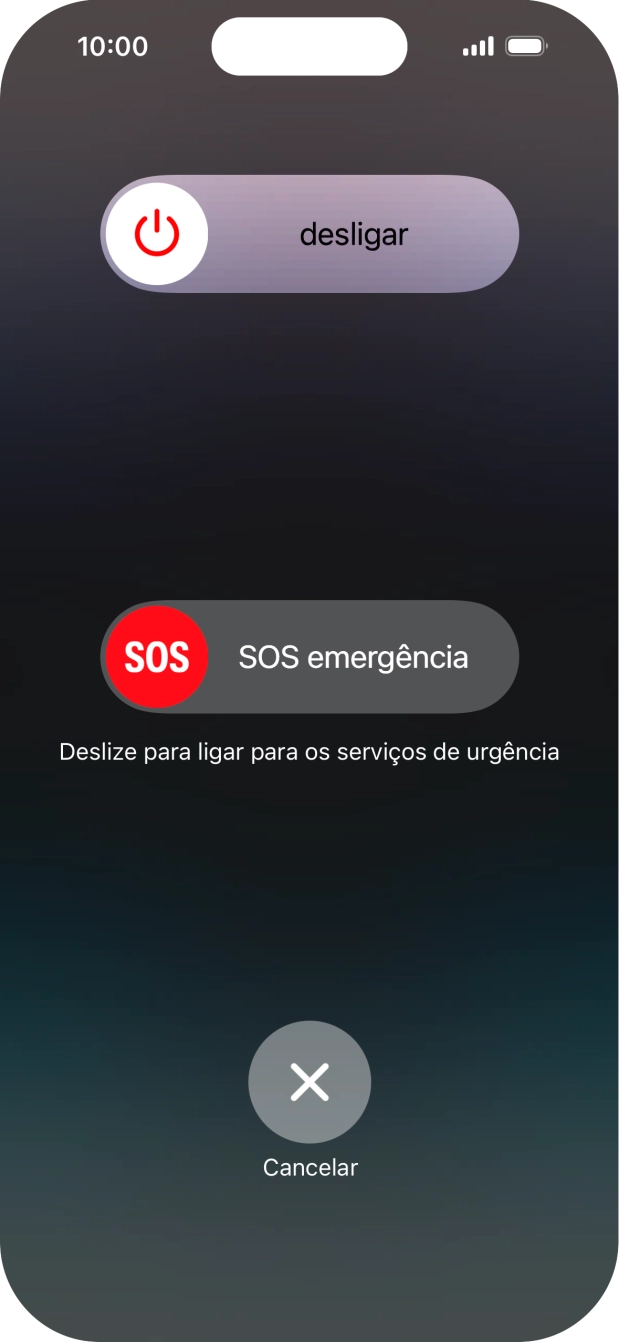 Prima o ícone para desligar e arraste-o para a direita.