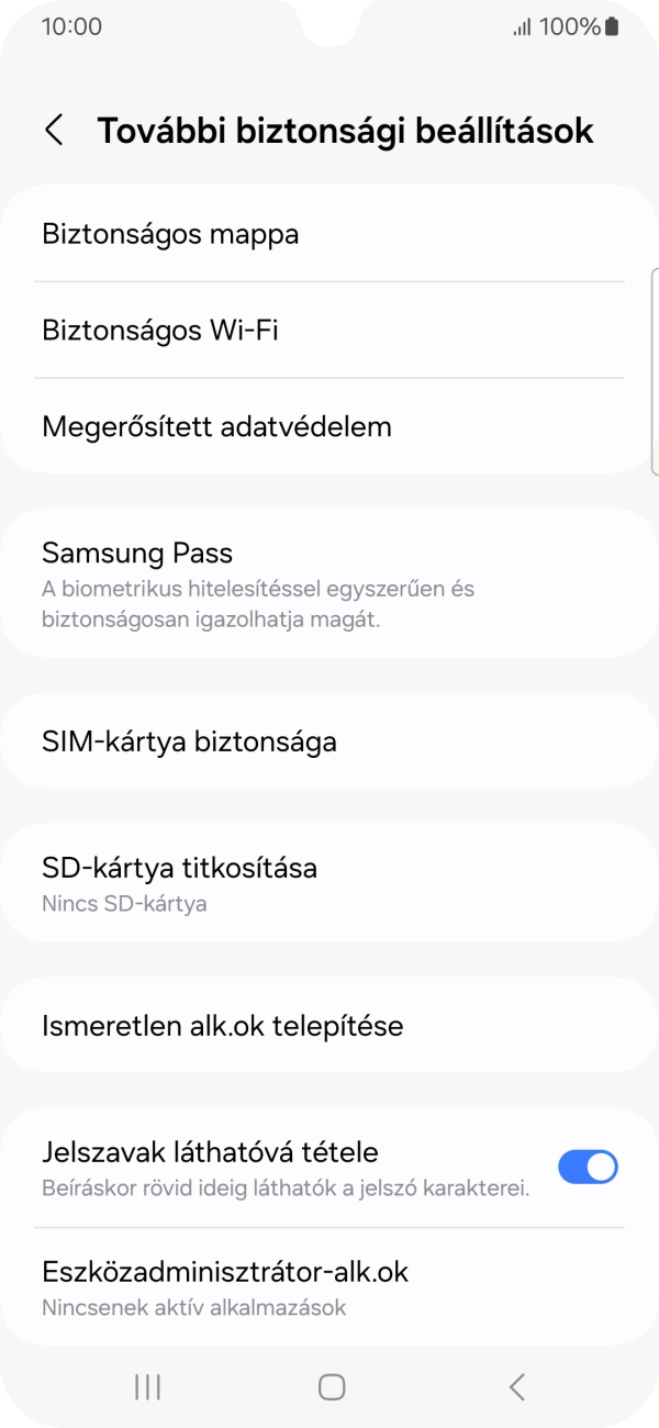 Válaszd a SIM-kártya biztonsága lehetőséget.