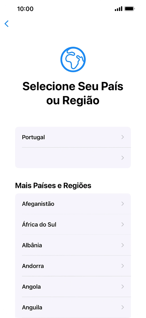 Prima a área ou país pretendido.