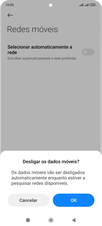 Prima OK e aguarde enquanto o telefone procura as redes.