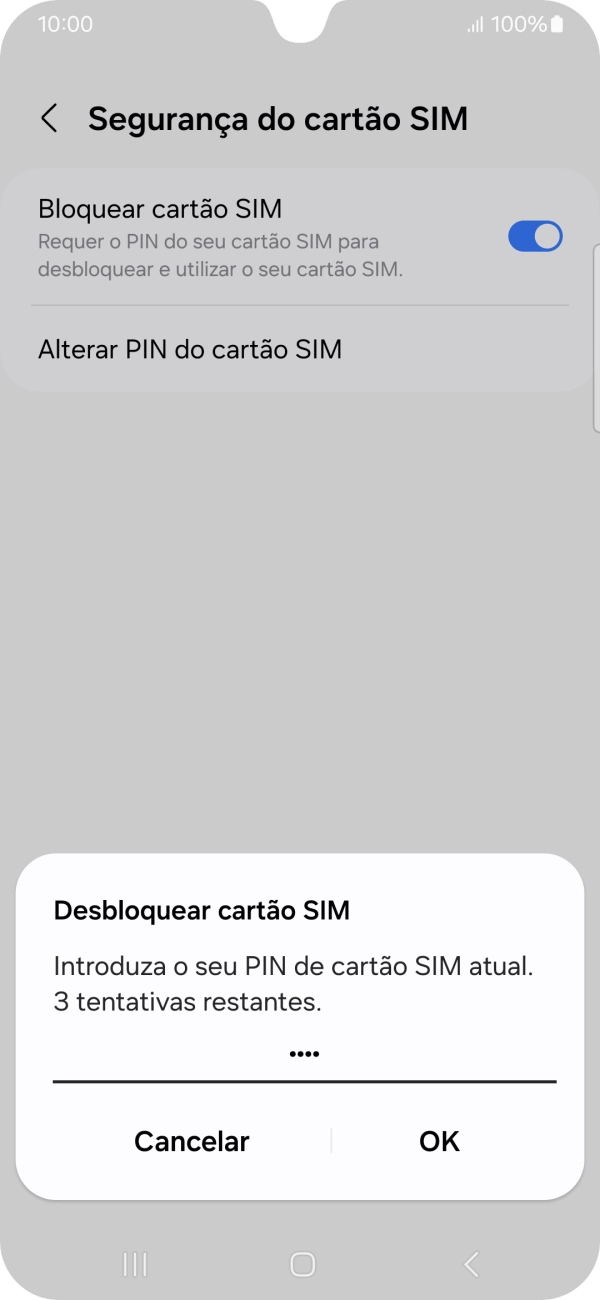 Introduza o seu código PIN e prima OK.