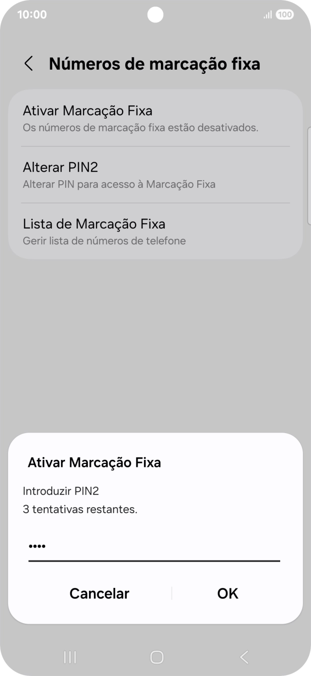 Introduza o código PIN2 e prima OK.